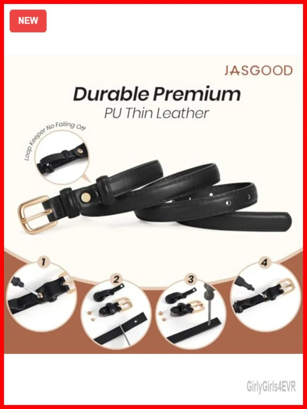 Women Skinny Faux Leather Belt Thin Waist Belt with Gold Buckle